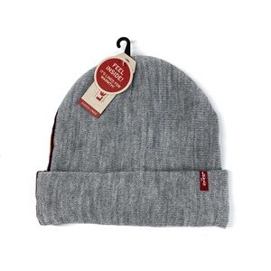 Levi’s Unisex Rainbow Stripe Gray Cuff Fleece Lined Knit Beanie Hat